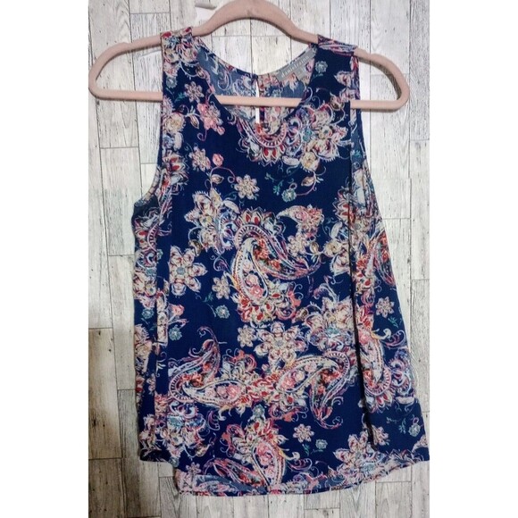 Tank Tops - Daniel Rainn Tank 100% Rayon Paisley Floral Blue Size Medium